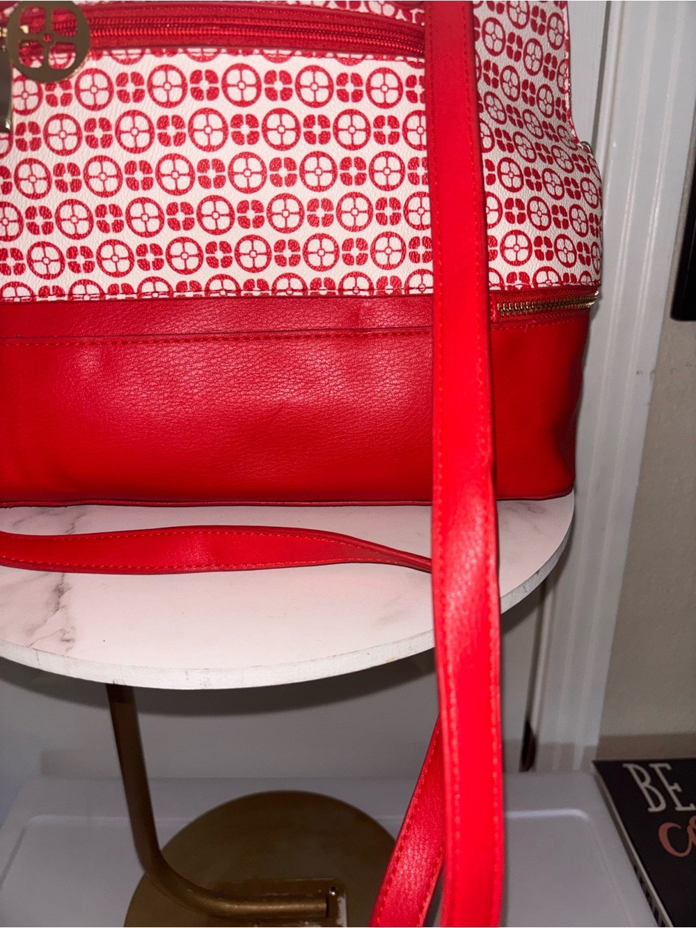 IMAN Red and White Patterned Shoulder Satchel - Picture 11 of 16